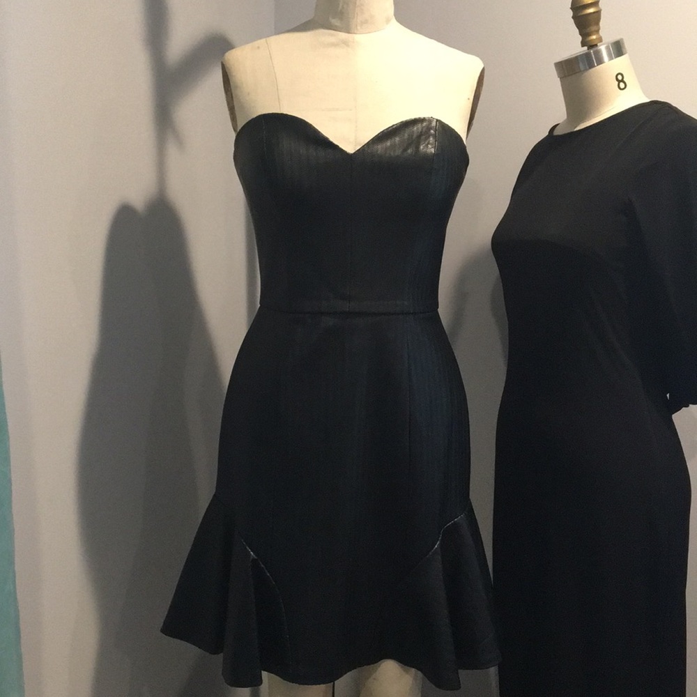 Black Vegan Leather Strapless Dress